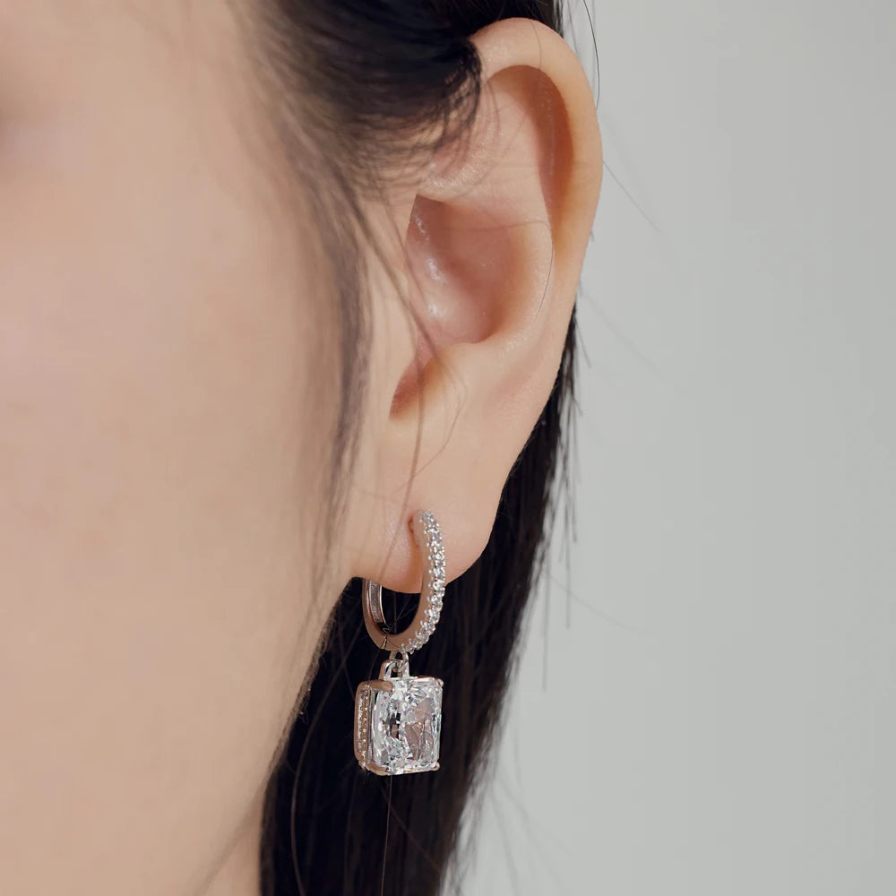 Silver Zircon Radiant Cut Cubic Drop Earrings