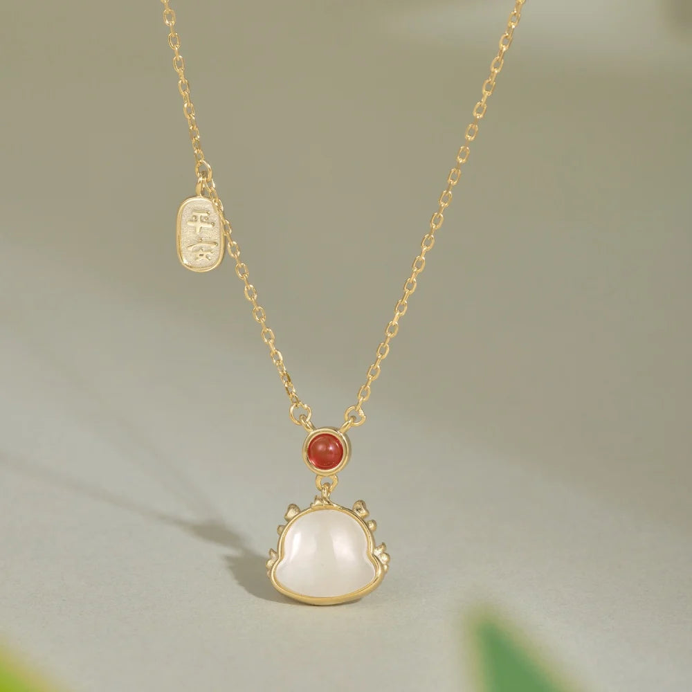 Silver Jade Cut Dragon Pendant Necklace