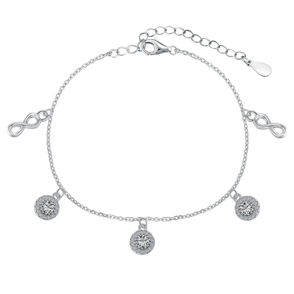 Silver Zircon Round Cut Tassel Anklet