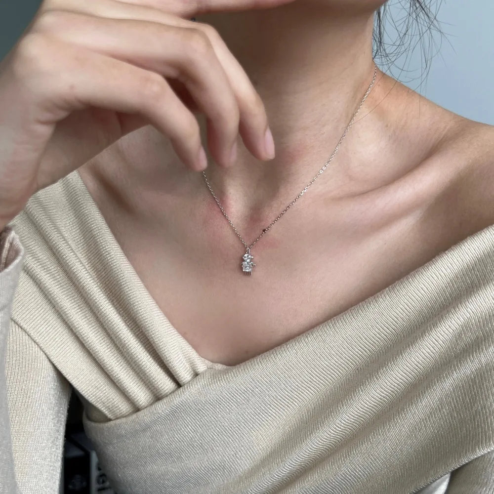 Silver Zircon Princess Cut Boy Pendant Necklace