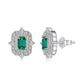 Silver Zircon Emerald Cut Framed Ear Studs