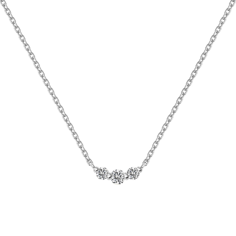 Silver Zircon Round Cut Single Pendant Necklace