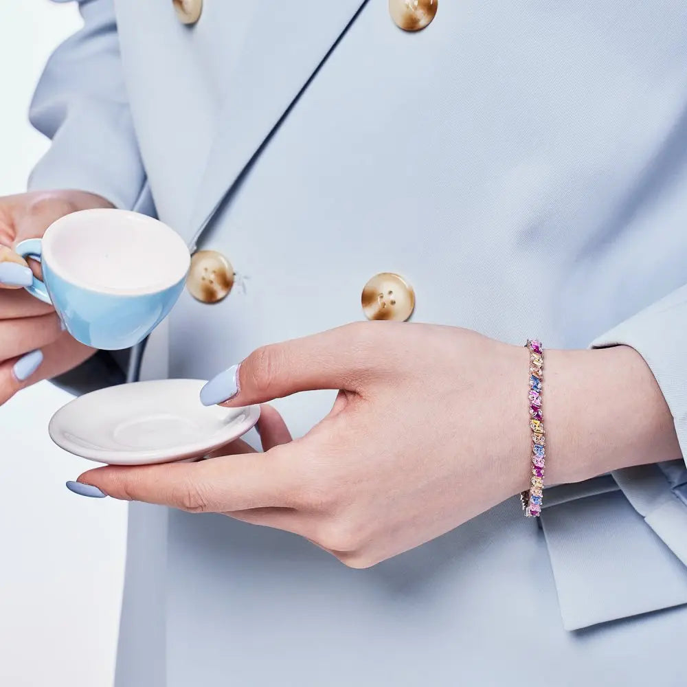 Silver Zircon Tapered Baguette Cut Multi Shape Tennis Bracelet