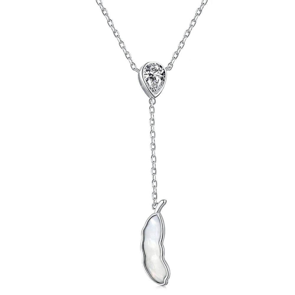 Silver Zircon Pear Cut Bean Pendant Necklace