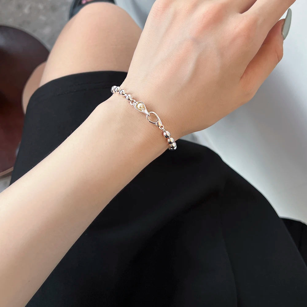 Silver Layered Bangles Beaded Bracelet