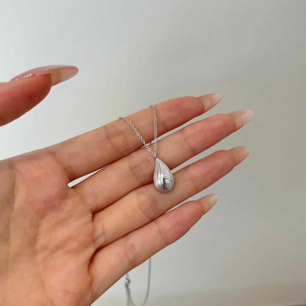 Silver Zircon Round Cut Tear Pendant Necklace