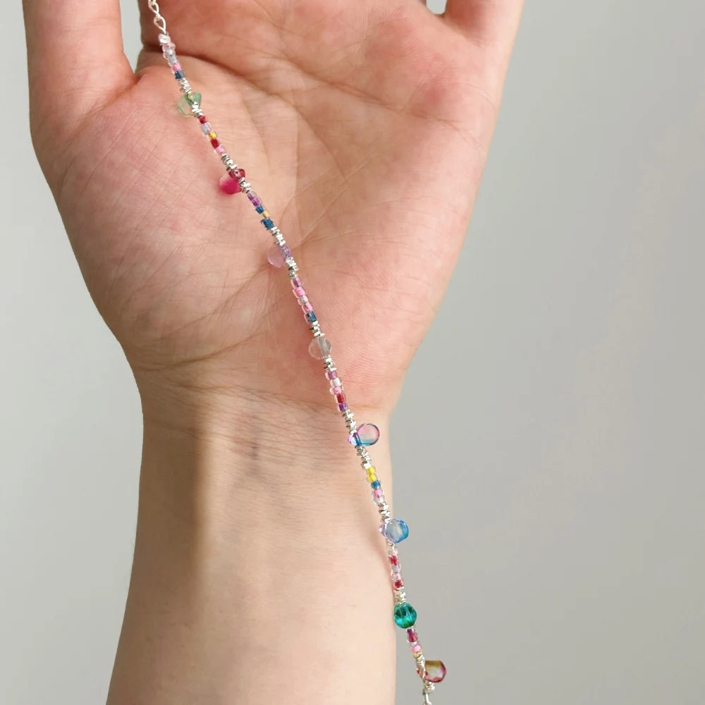 Silver Crystal Water Drop Cut Tassel Beaded Bracelet