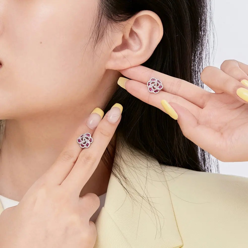 Silver Zircon Tapered Baguette Cut Iced Flower Ear Studs