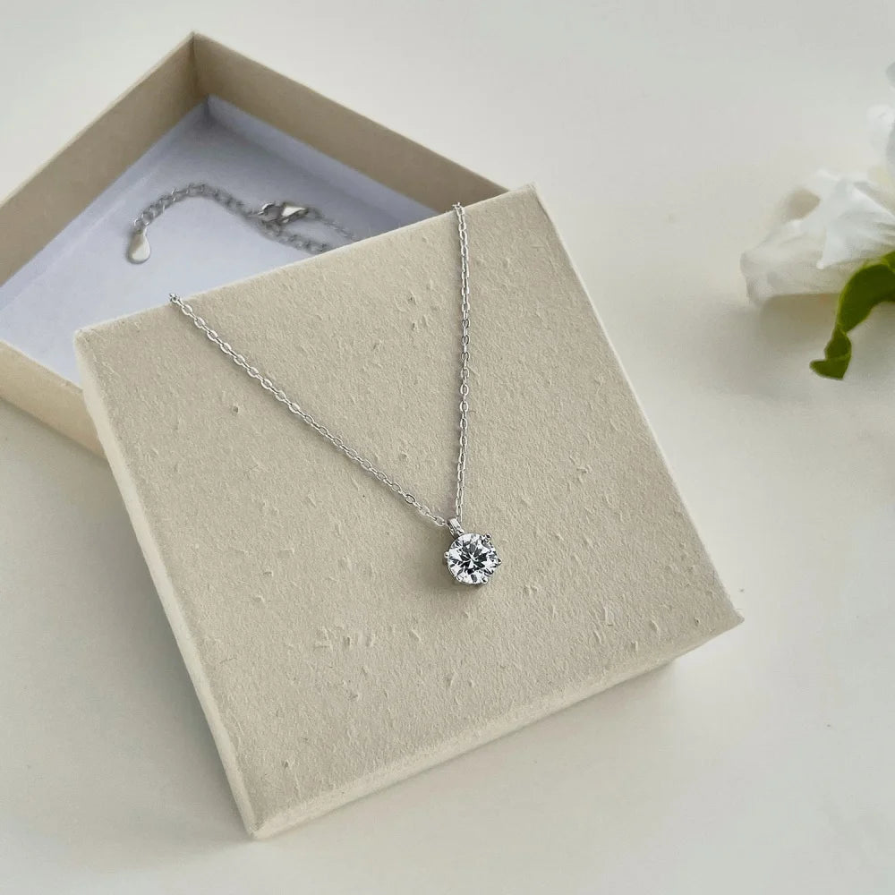 Silver Zircon Round Cut Solitaire Pendant Necklace