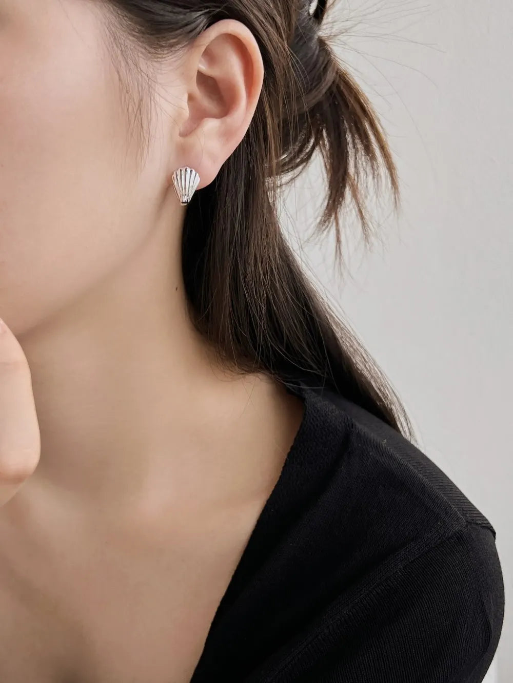 Silver Shell Huggie Earrings