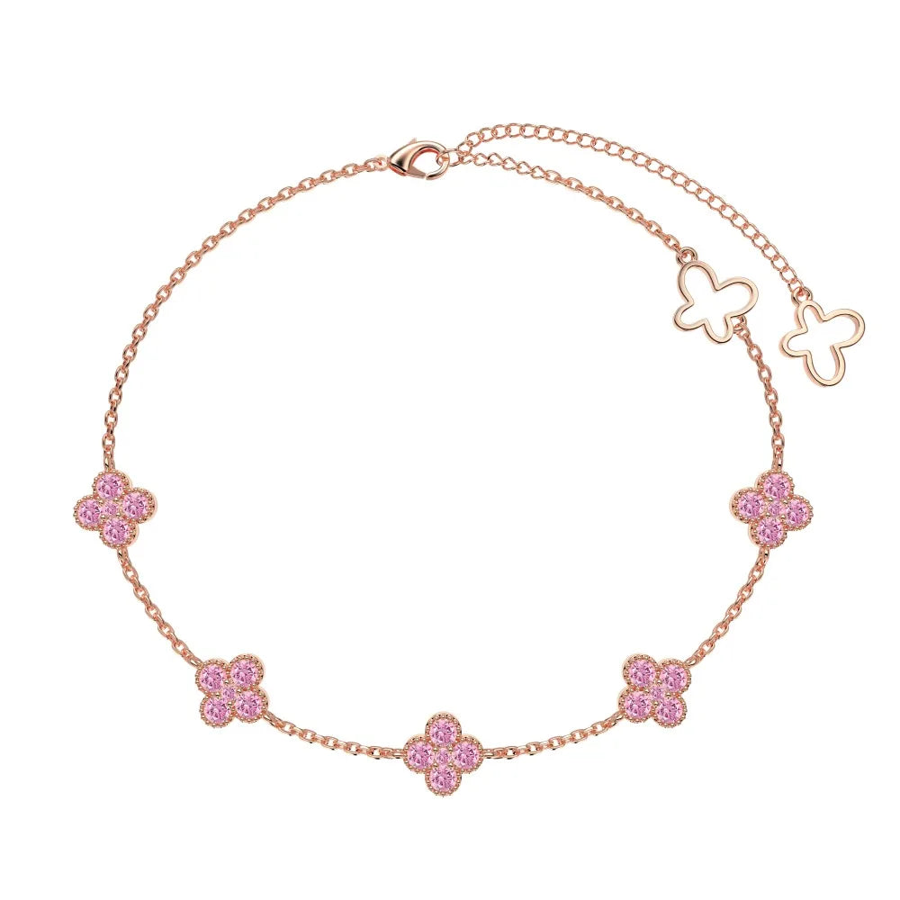 Silver Zircon Round Cut Clover Charm Bracelet