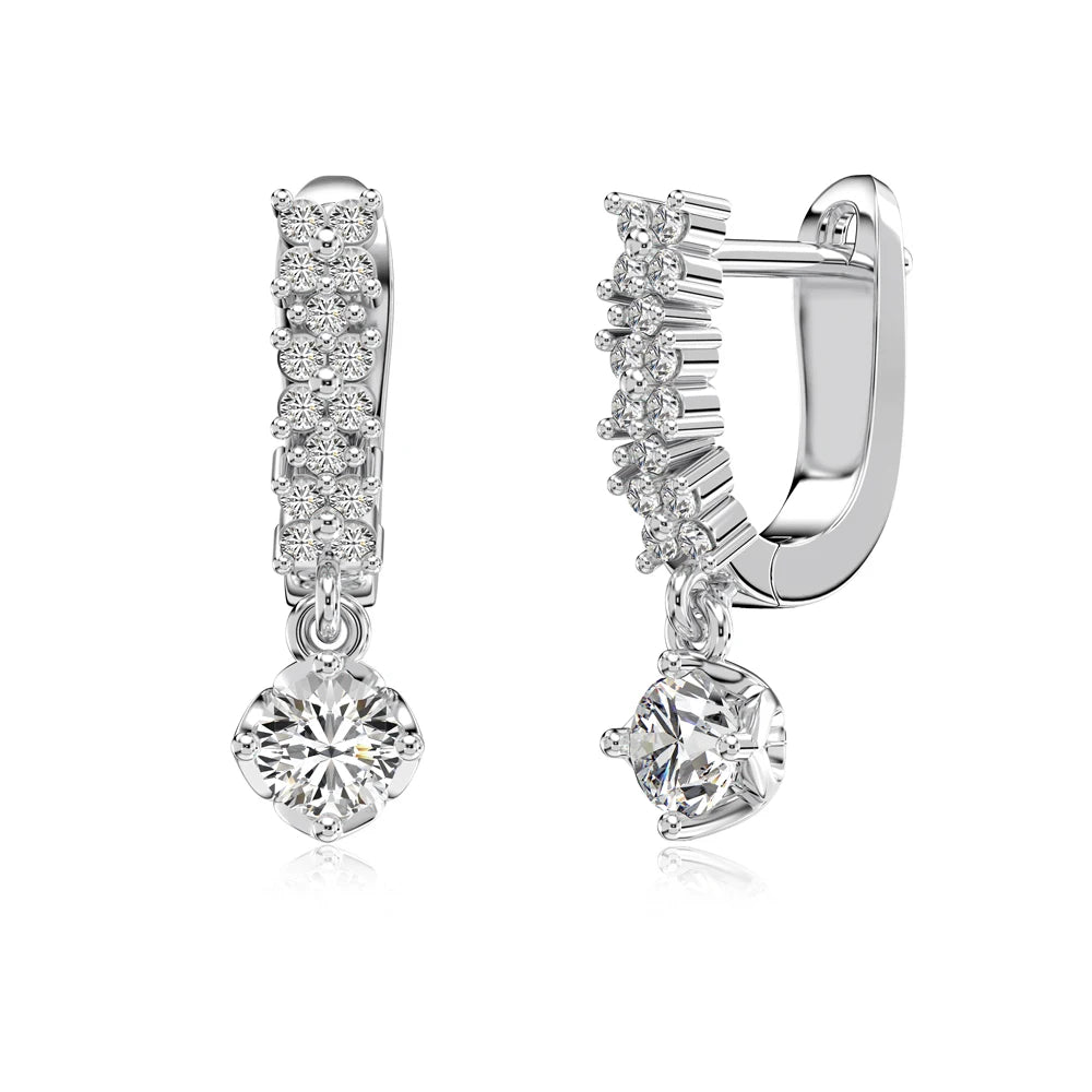 Silver Zircon Round Cut Single Huggie Earrings