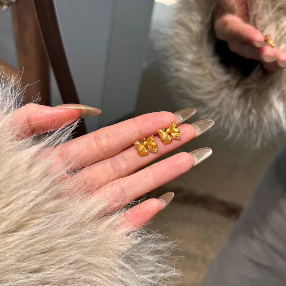 Silver Zircon Round Cut Inlaid Bow Knot Ear Studs