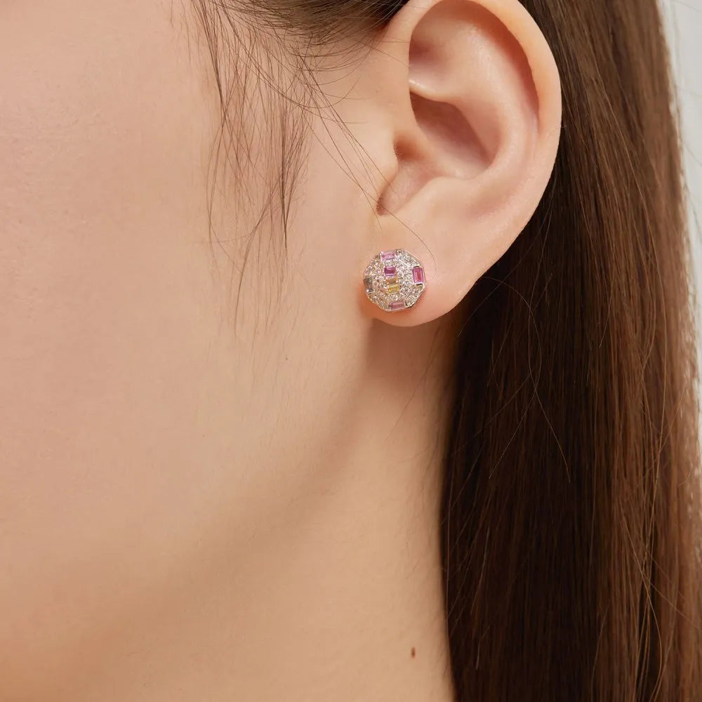 Silver Zircon Baguette Cut Multi Shape Ear Studs