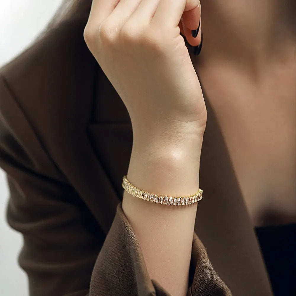 Silver Zircon Cushion Cut Rectangle Tennis Bracelet
