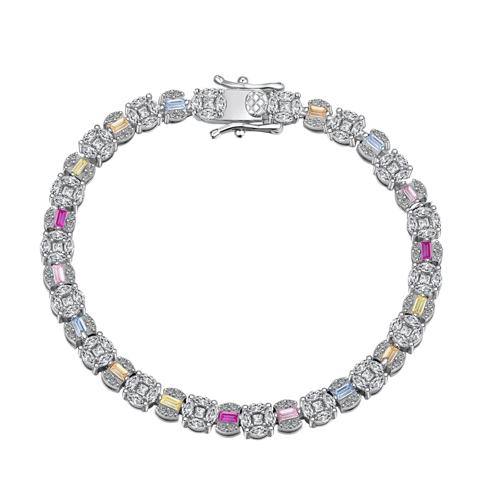 Silver Zircon Baguette Cut Dots Tennis Bracelet