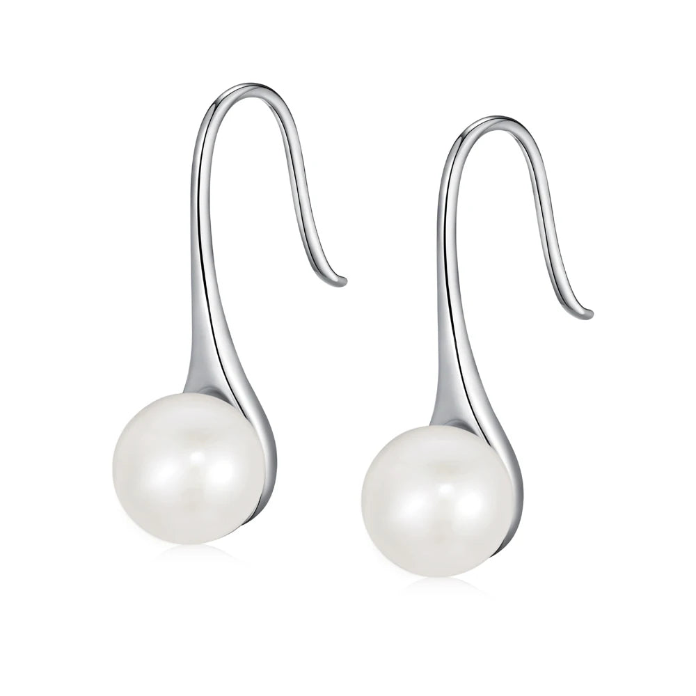 Silver Pearl Spoon Drop Earrings