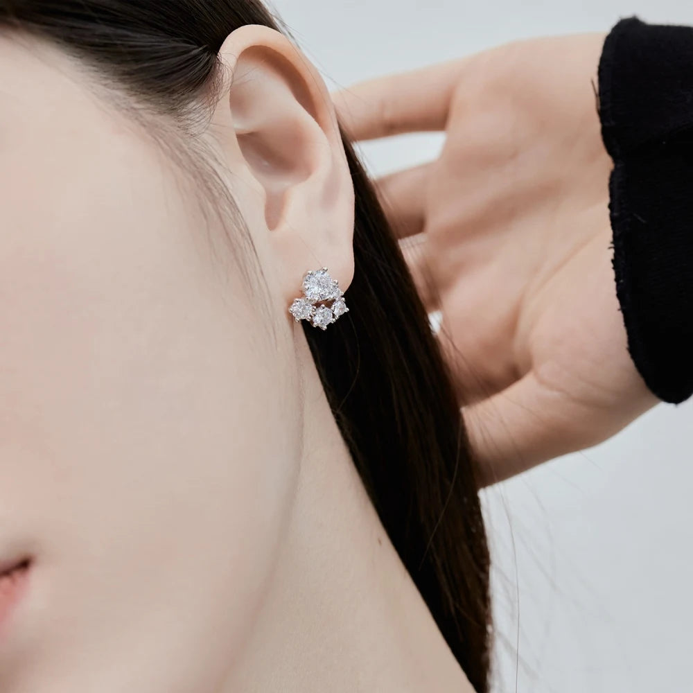 Silver Moissanite Round Cut Inlaid Ear Studs