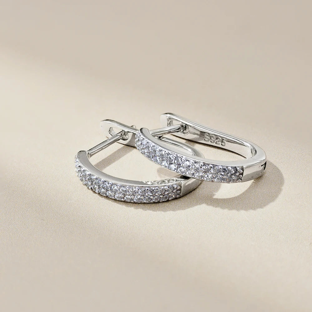 Silver Zircon Round Cut Iced Wrapped Huggie Earrings