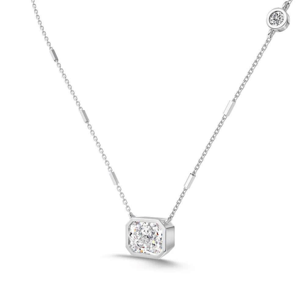 Silver Zircon Radiant Cut Brushed Single Pendant Necklace