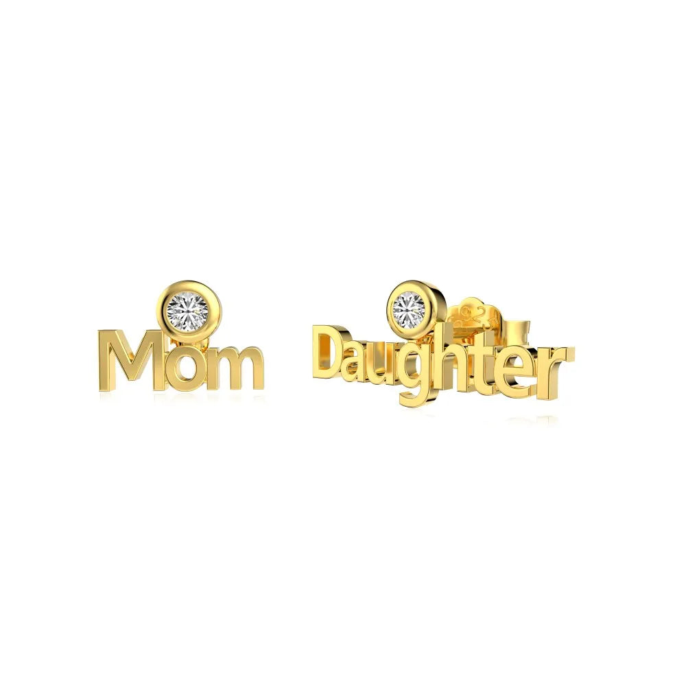 Silver Zircon Round Cut Mom And Daughter Ear Studs