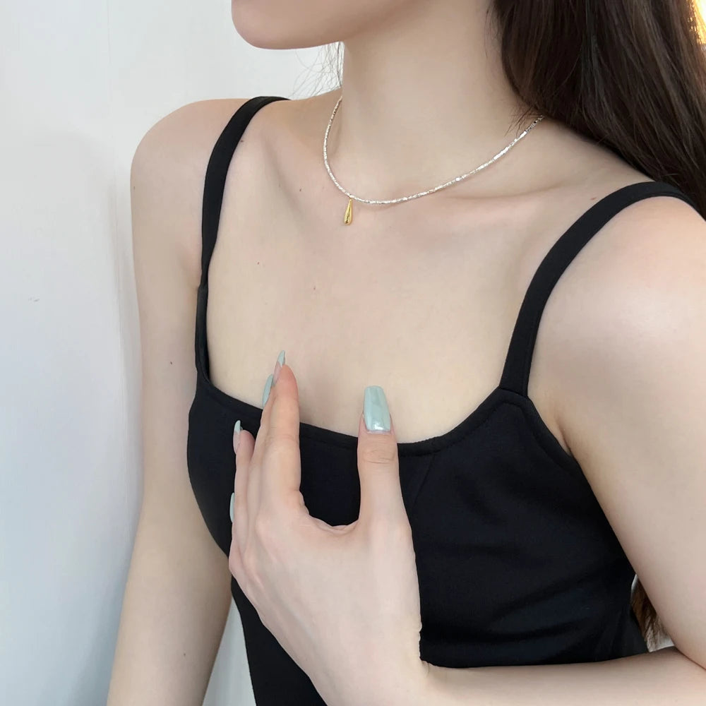 Silver Water Drop Beaded Necklace