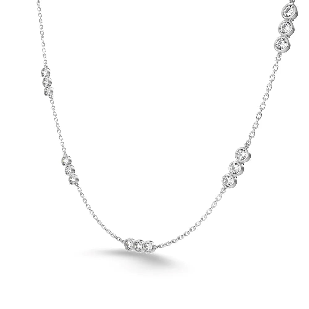 Silver Zircon Round Cut Dots Chain Necklace