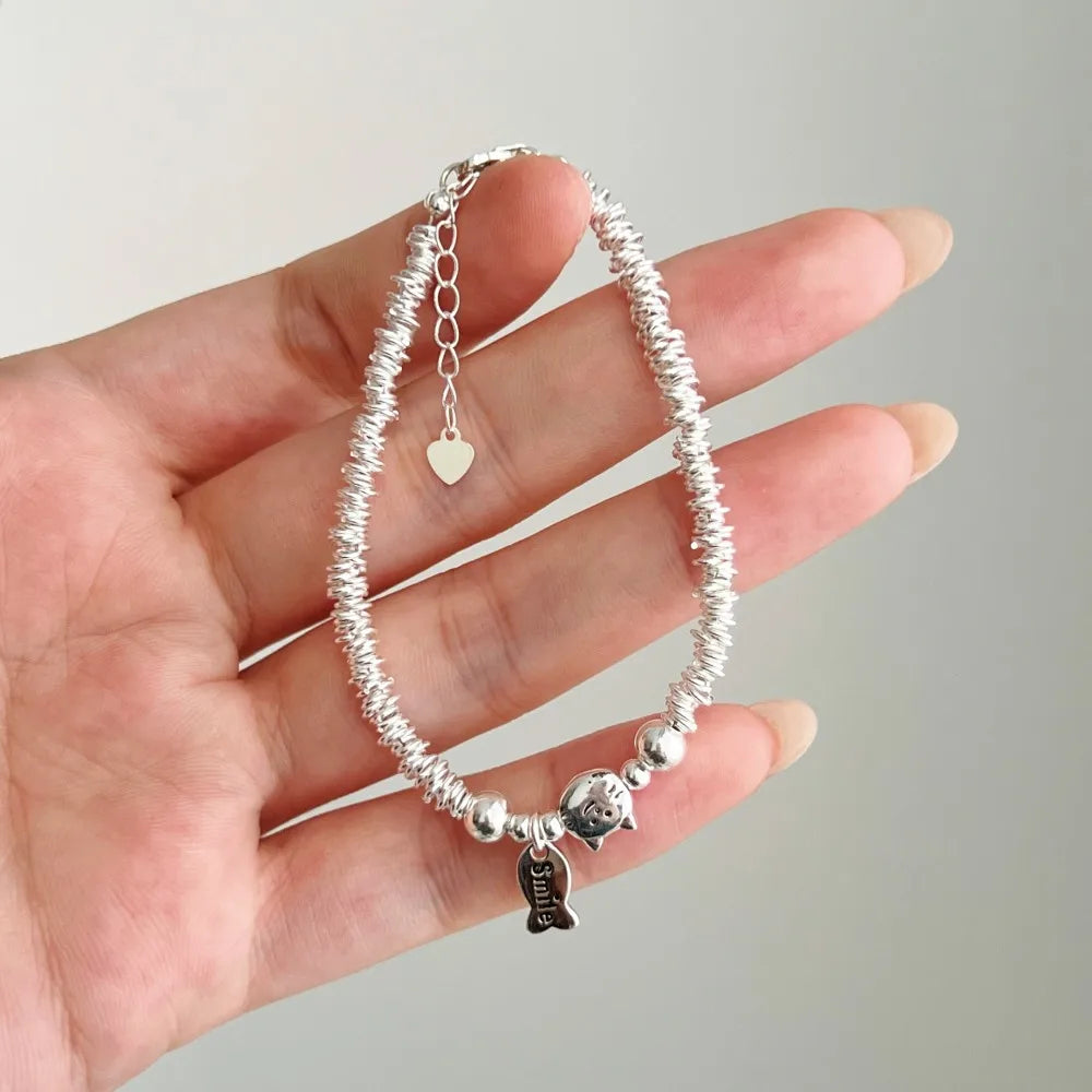 Silver Cat Beaded Bracelet
