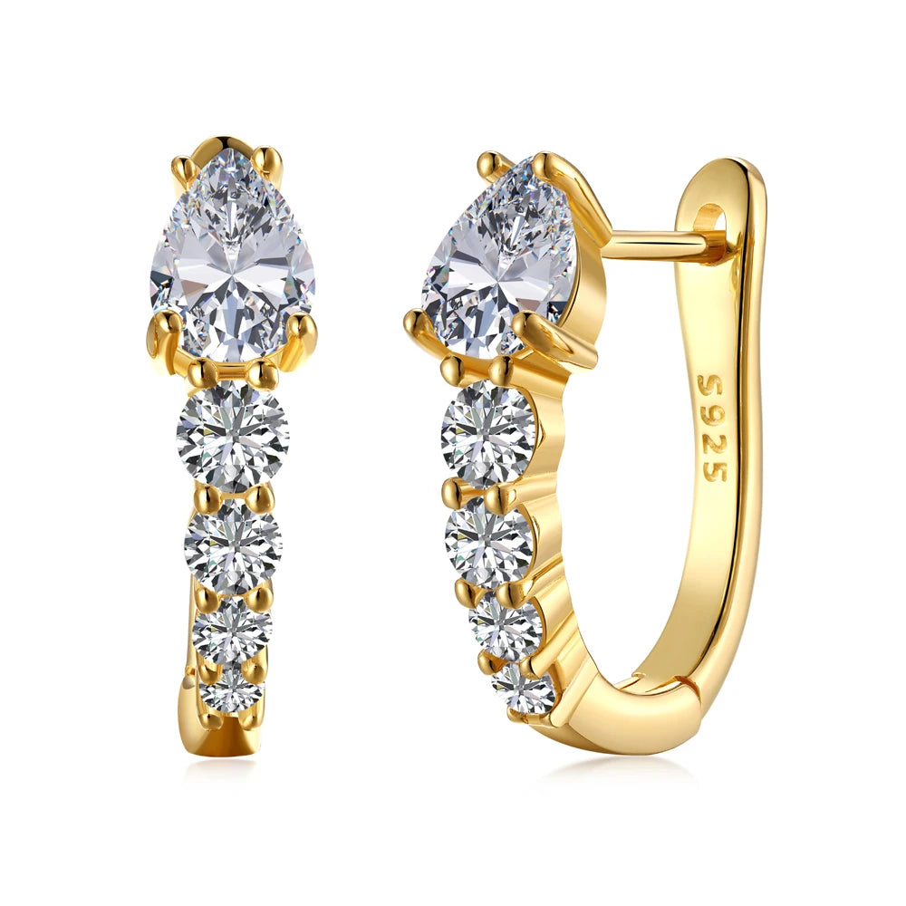 Silver Zircon Pear Cut Water Drop Ear Hoops