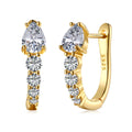 Silver Zircon Pear Cut Water Drop Ear Hoops