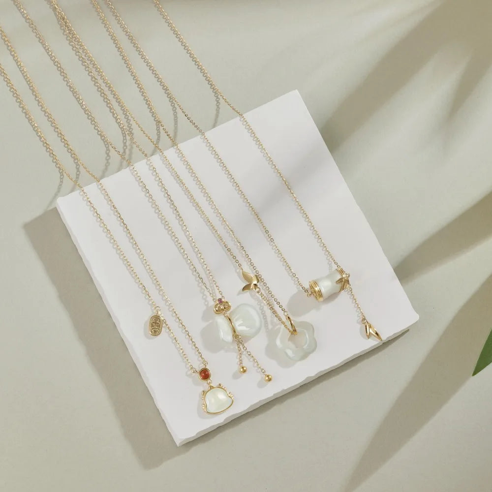Silver Jade Cut Lucky Bag Pendant Necklace