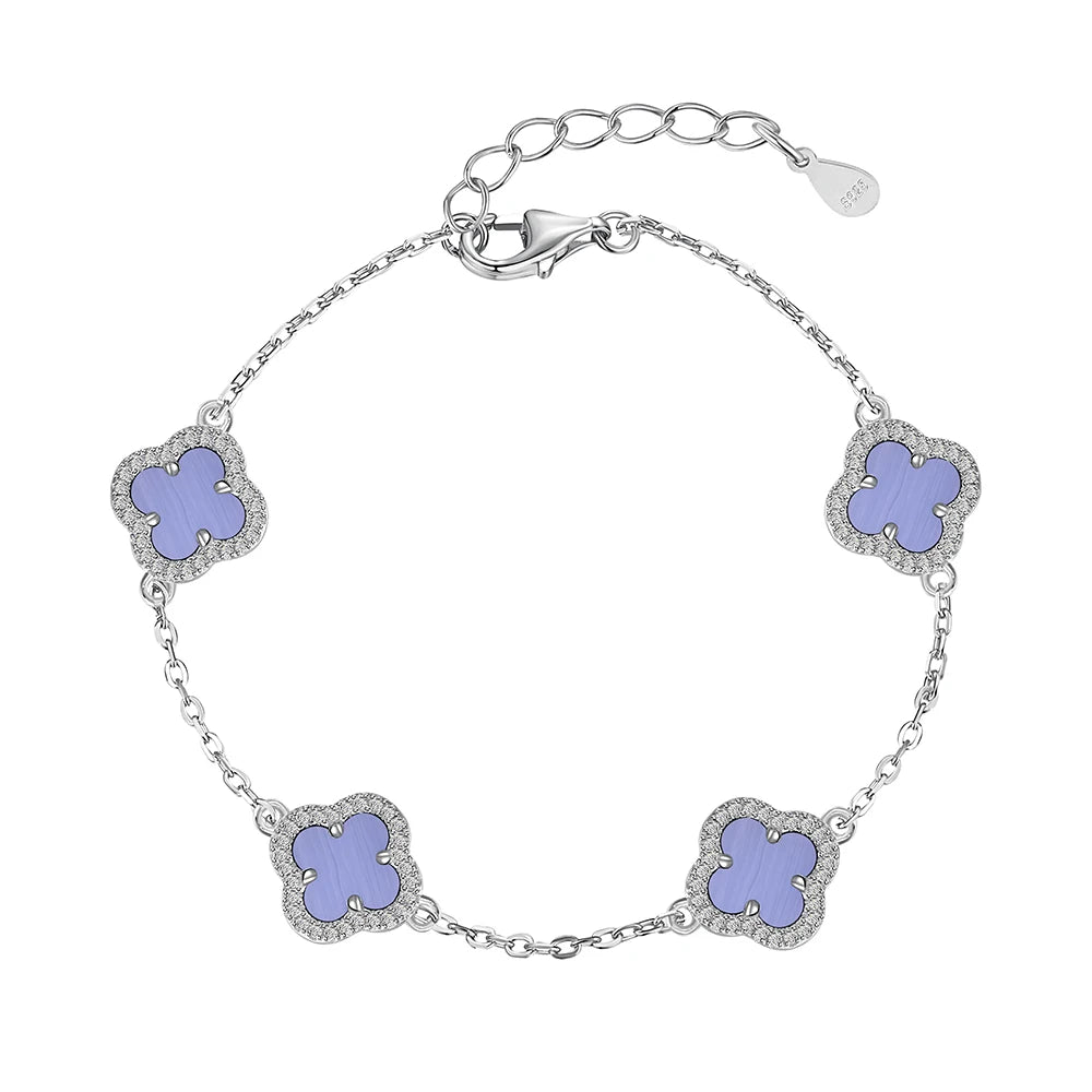 Silver Onyx Clover Cut Clover Charm Bracelet
