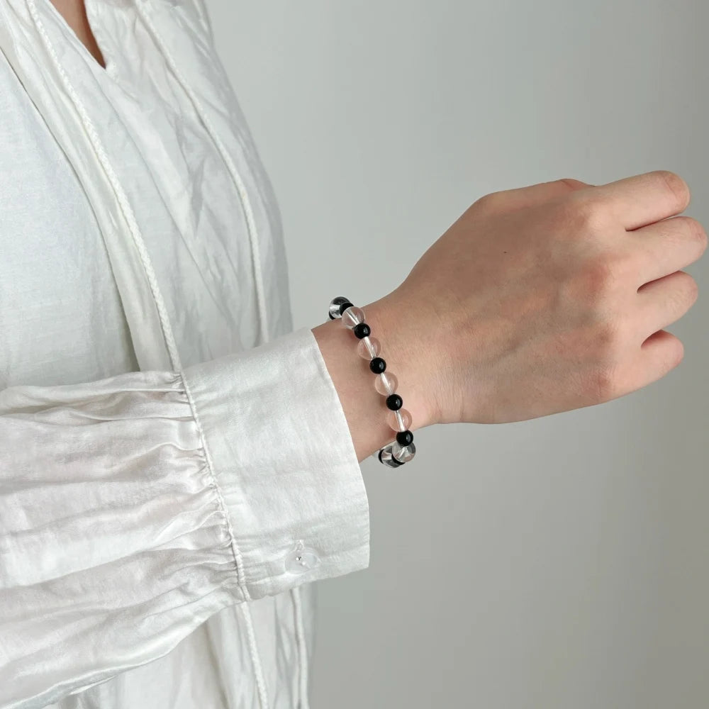 Crystal Onyx Round Cut Multi Shape Beaded Bracelet