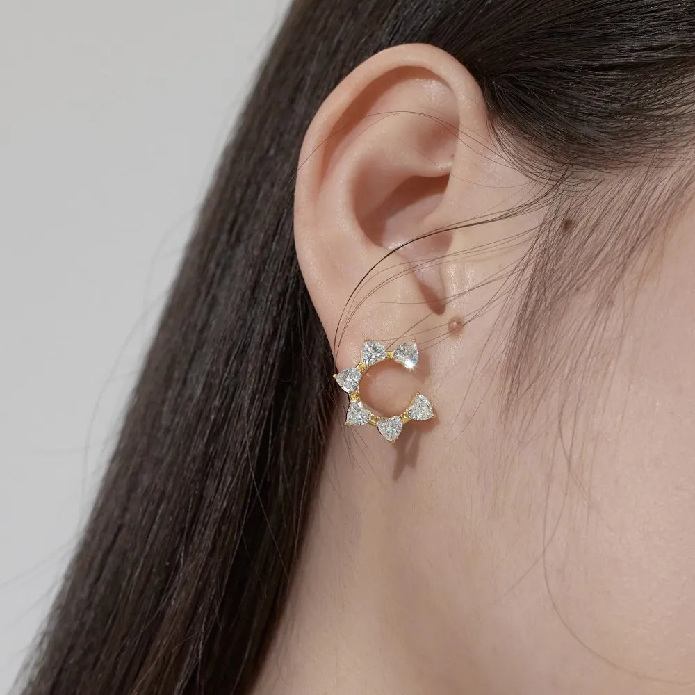 Silver Zircon Heart Cut Sunshine Ear Studs