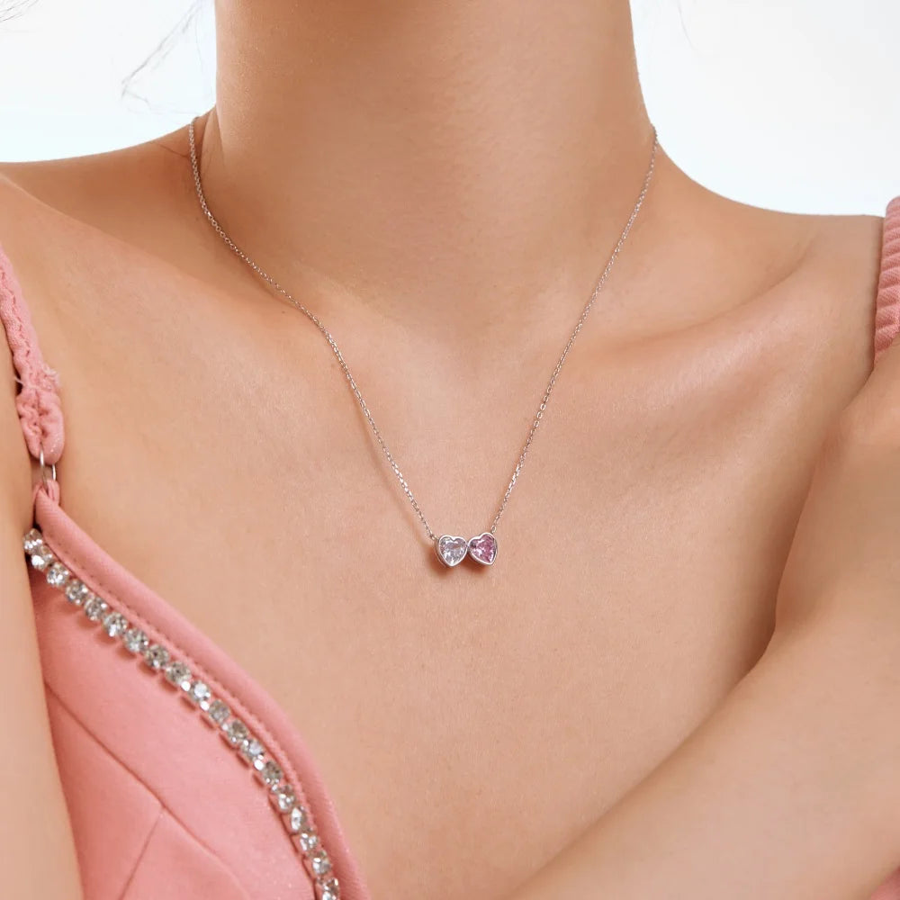 Silver Zircon Heart Cut Duel Shape Pendant Necklace