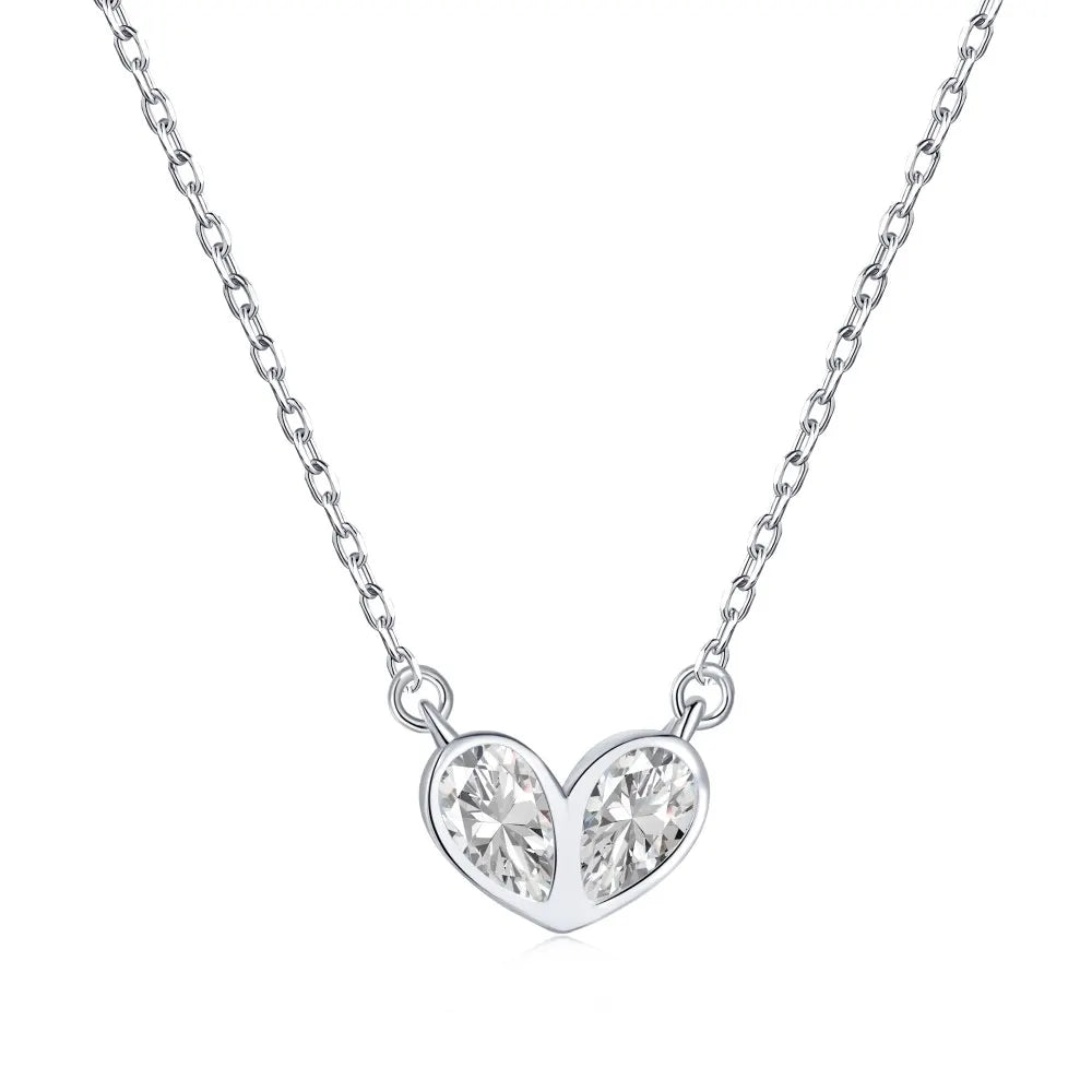 Silver Zircon Pear Cut Heart Pendant Necklace