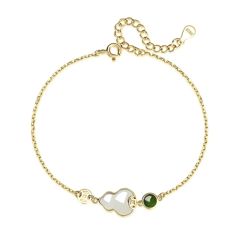Silver Jade Cut Gourd Chain Bracelet