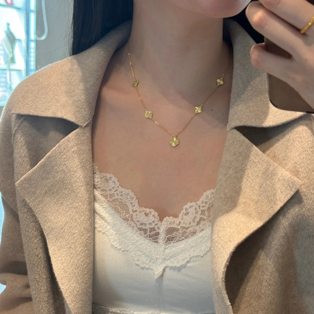 Silver Big Layered Clover Chain Necklace