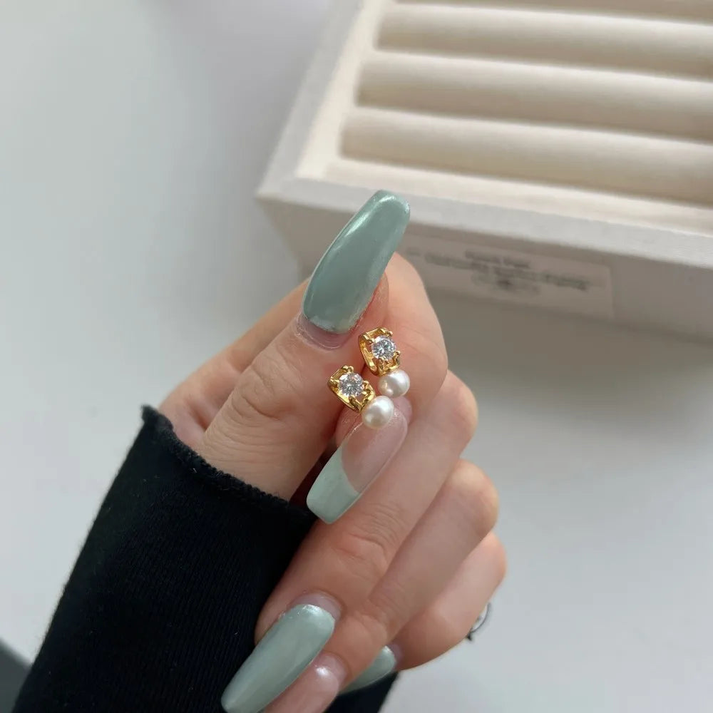 Silver Pearl Double Layer Ear Studs