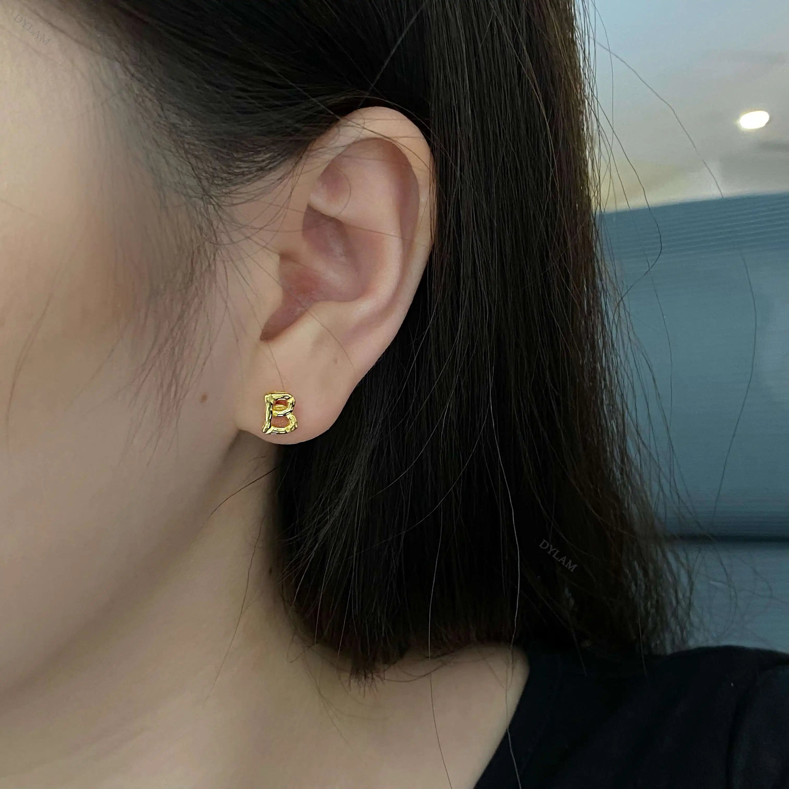 Silver B Ear Studs