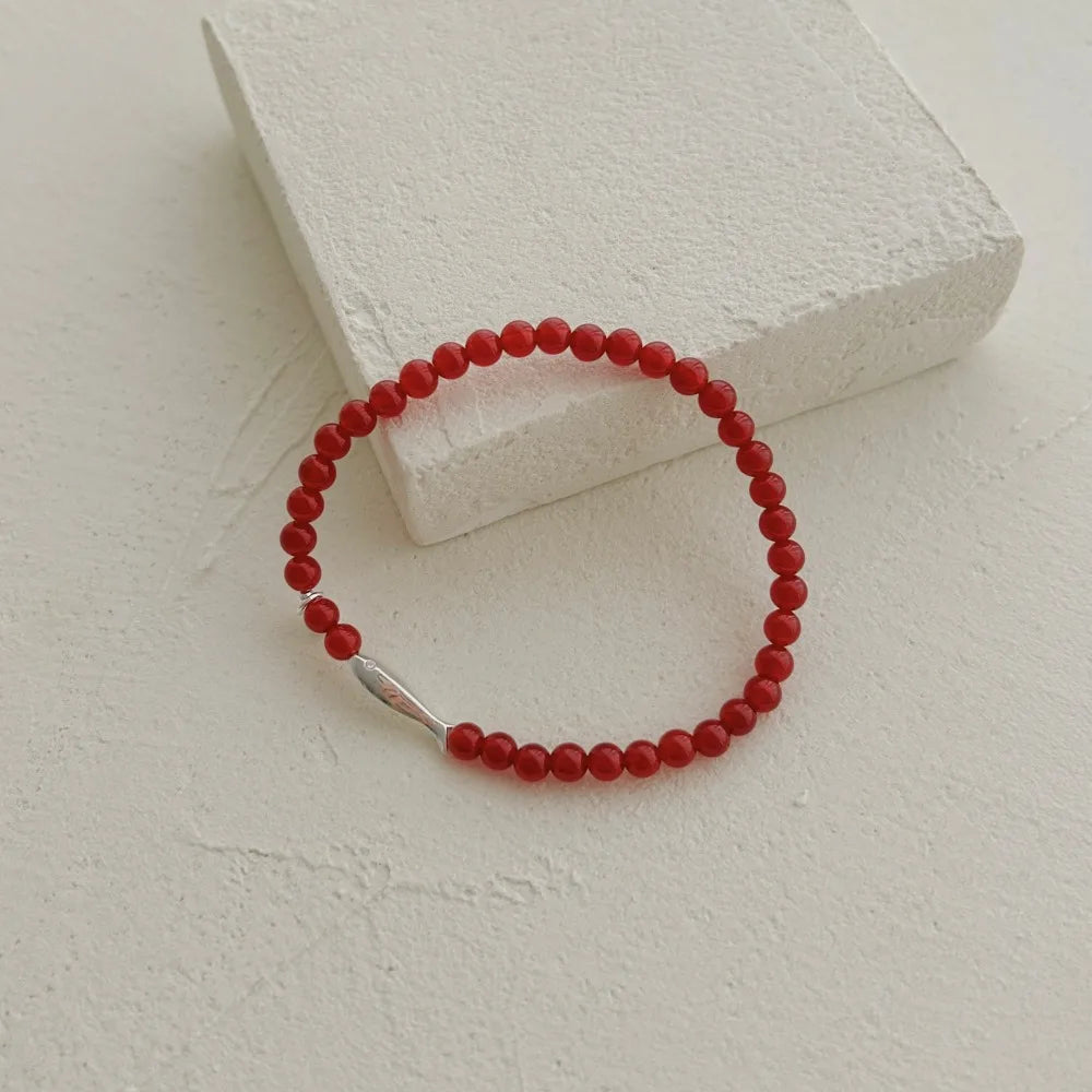Silver Agate Round Cut Fish Beaded Bracelet
