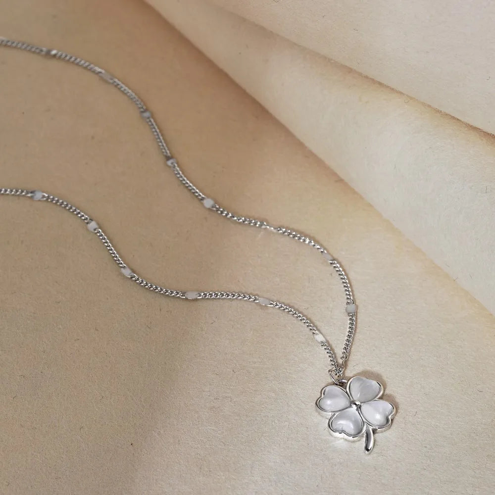 Silver 4 Leaf Clover Pendant Necklace