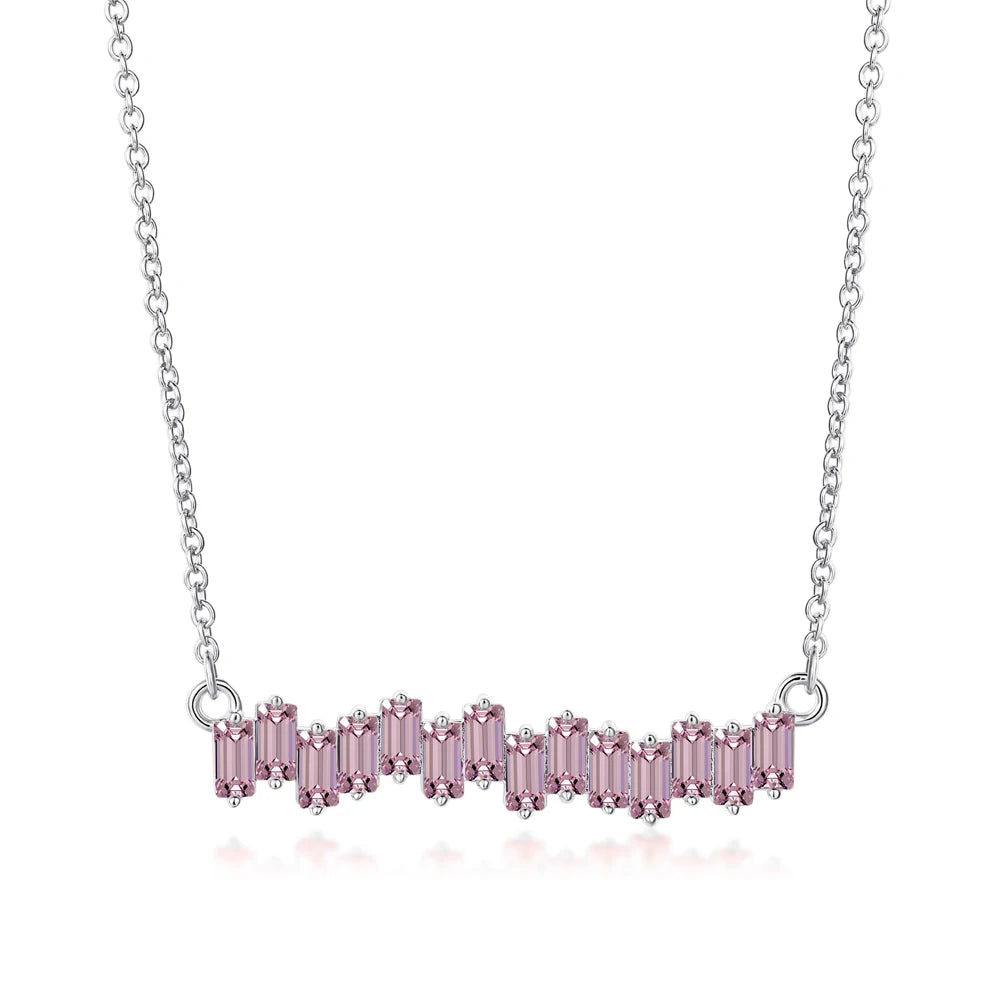 Silver Zircon Baguette Cut Irregular Bar Necklace