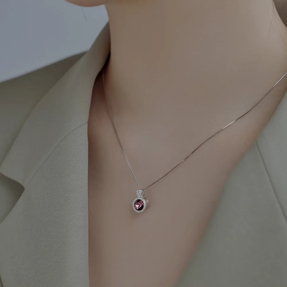 Silver Zircon Round Cut Circle Halo Pendant Necklace