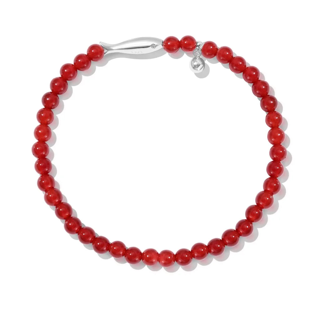 Silver Agate Round Cut Fish Beaded Bracelet