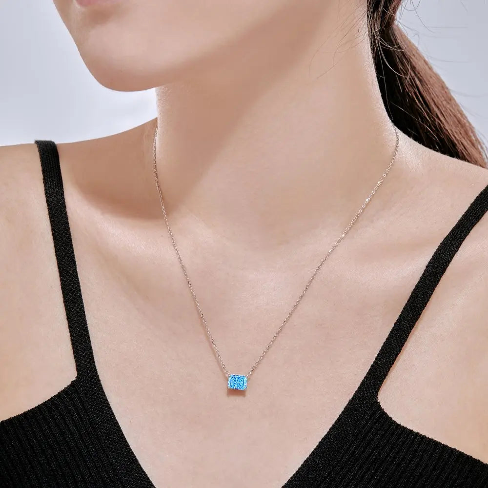 Silver Zircon Radiant Cut Single Pendant Necklace