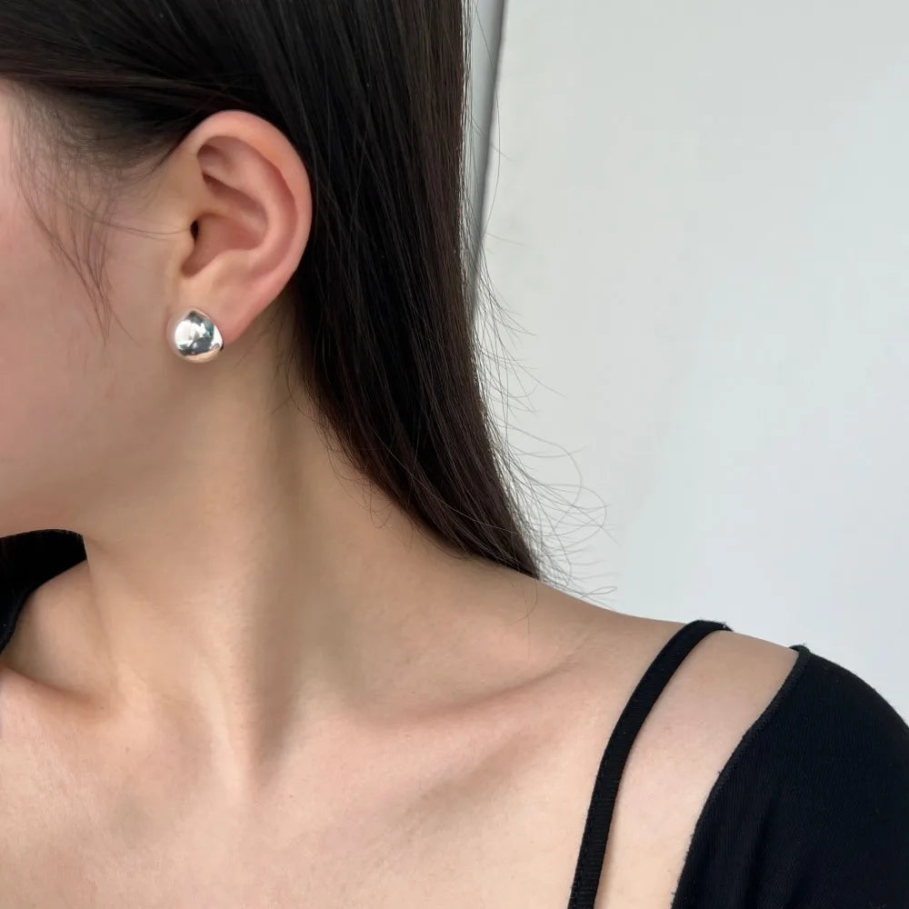 Silver Brushed Sphere Ear Studs