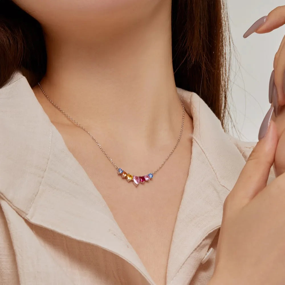 Silver Zircon Pear Cut Crescent Bar Necklace