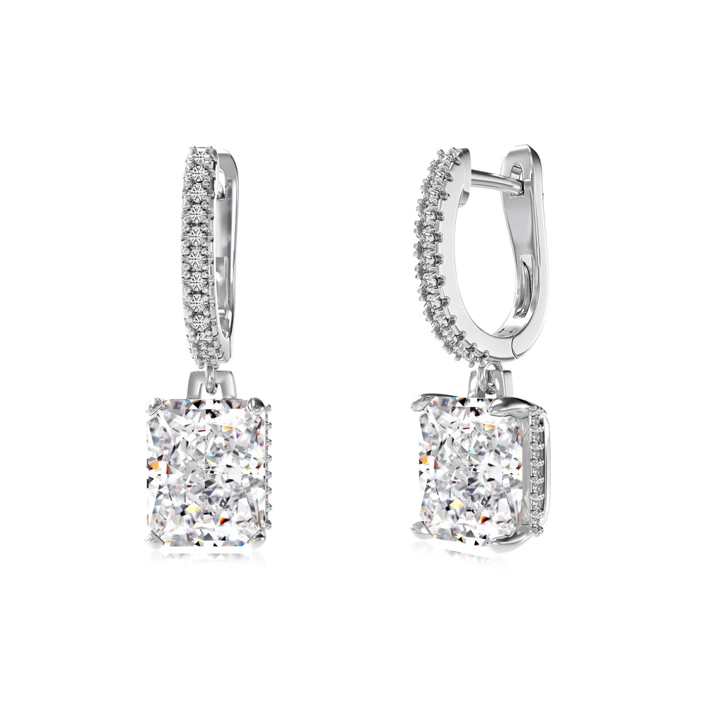 Silver Zircon Radiant Cut Cubic Drop Earrings