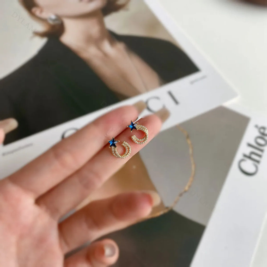 Silver Zircon Star Cut Iced Twisted Ear Studs